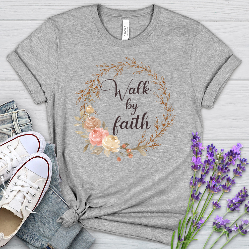 Walk By Faith Floral Wreath Heathered Tee