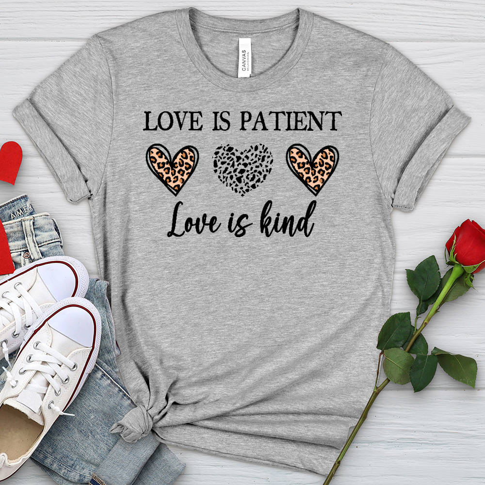 Love Is Patient 3 Hearts Heathered Tee