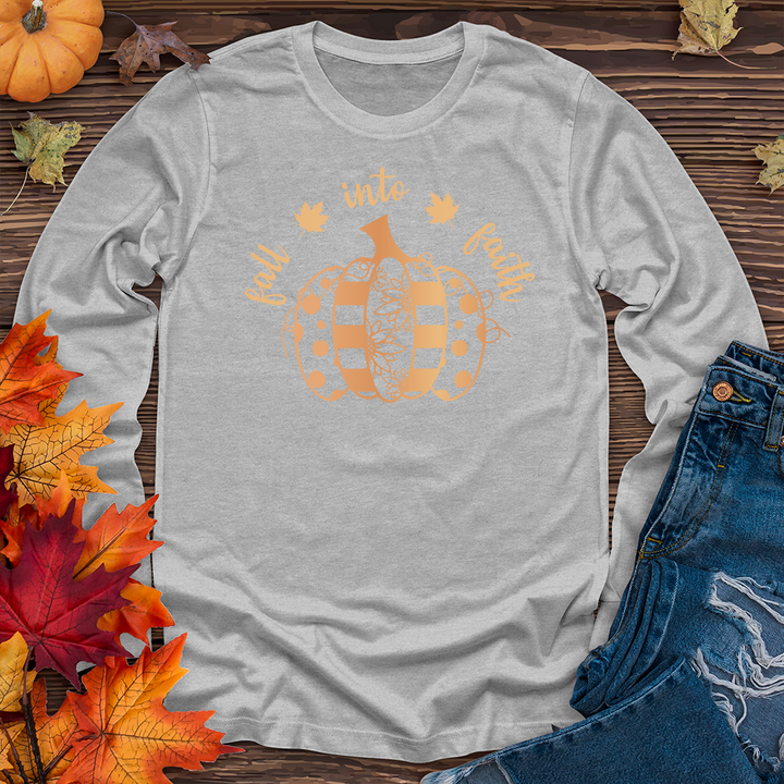 Fall into faith spotted pumpkin Long Sleeve Tee