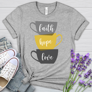 Faith Hope Love Stacked Cups Heathered Tee