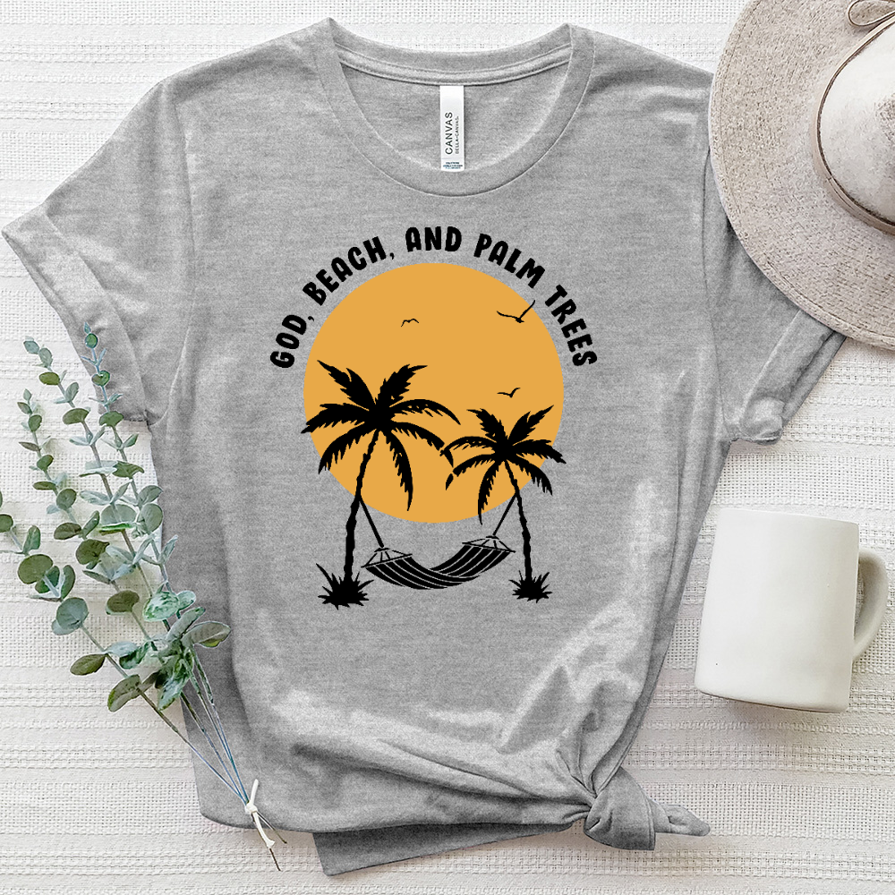 God, Beach and Palm Trees Heathered Tee