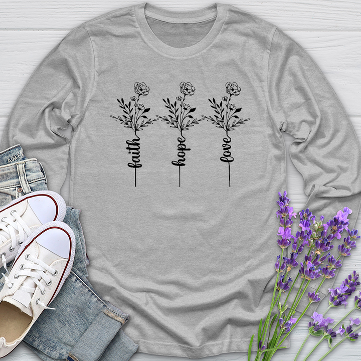 Faith Hope Love Spring Flowers Long Sleeve Tee