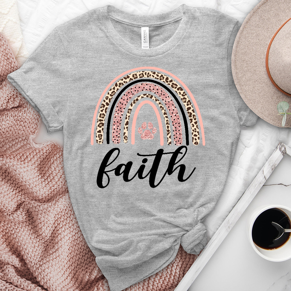 Pink Leopard Faith Rainbow Heathered Tee