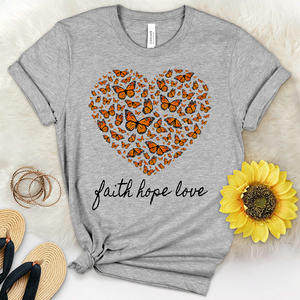 Faith Hope Love Butterfly Heart Heathered Tee