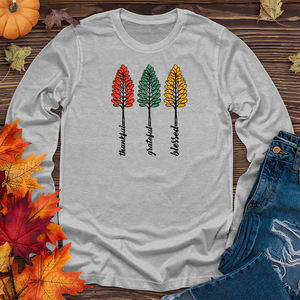 Vintage Playful Polka Dot Trio Pine Trees Long Sleeve Tee