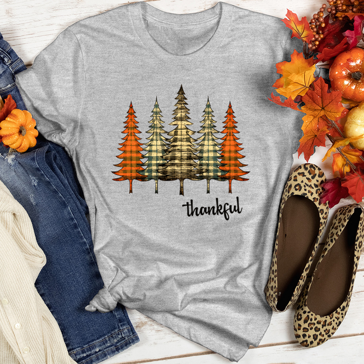 Thankful Plaid Pine Trees Heathered Tee