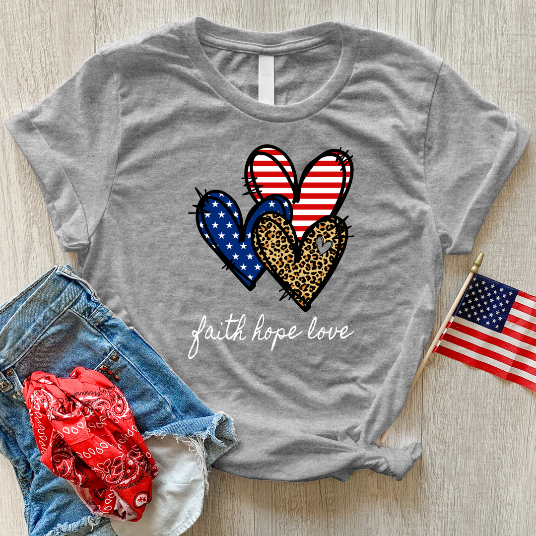 Faith Hope Love Pattern Hearts Heathered Tee