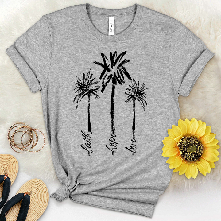 Faith Hope Love Watercolor Palms Heathered Tee