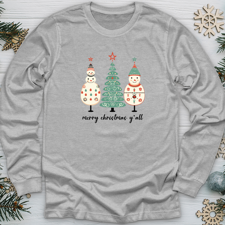 Etsy Snowman Pastel Tree Trio Long Sleeve Tee