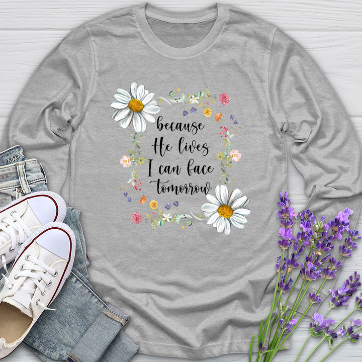 Because He Flower Patch Long Sleeve Tee