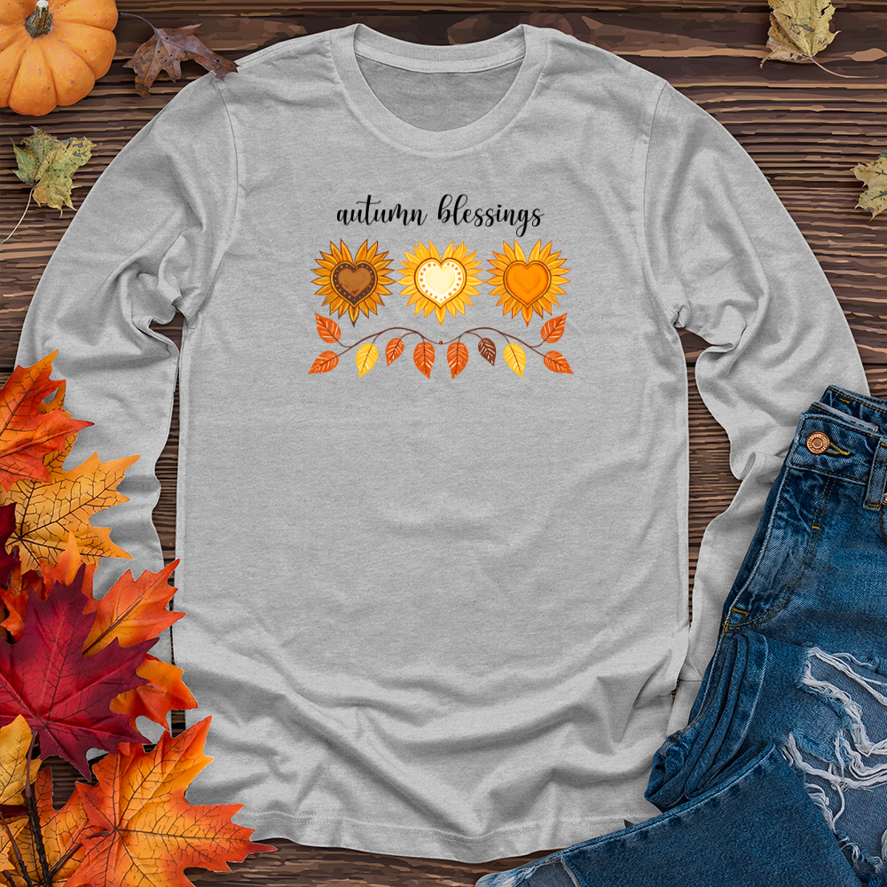 Autumn Sunflower Heart Trio Long Sleeve Tee
