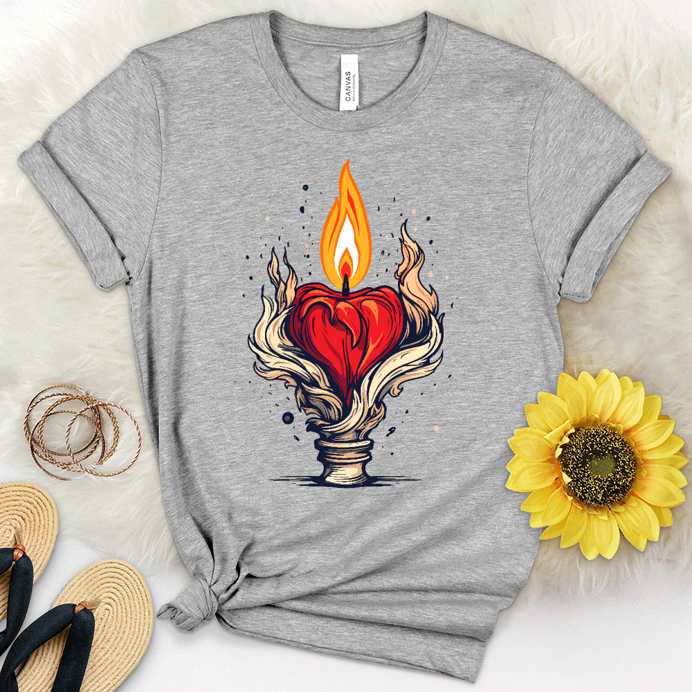 Candle With a Heart Shaped Flame Heathered Tee