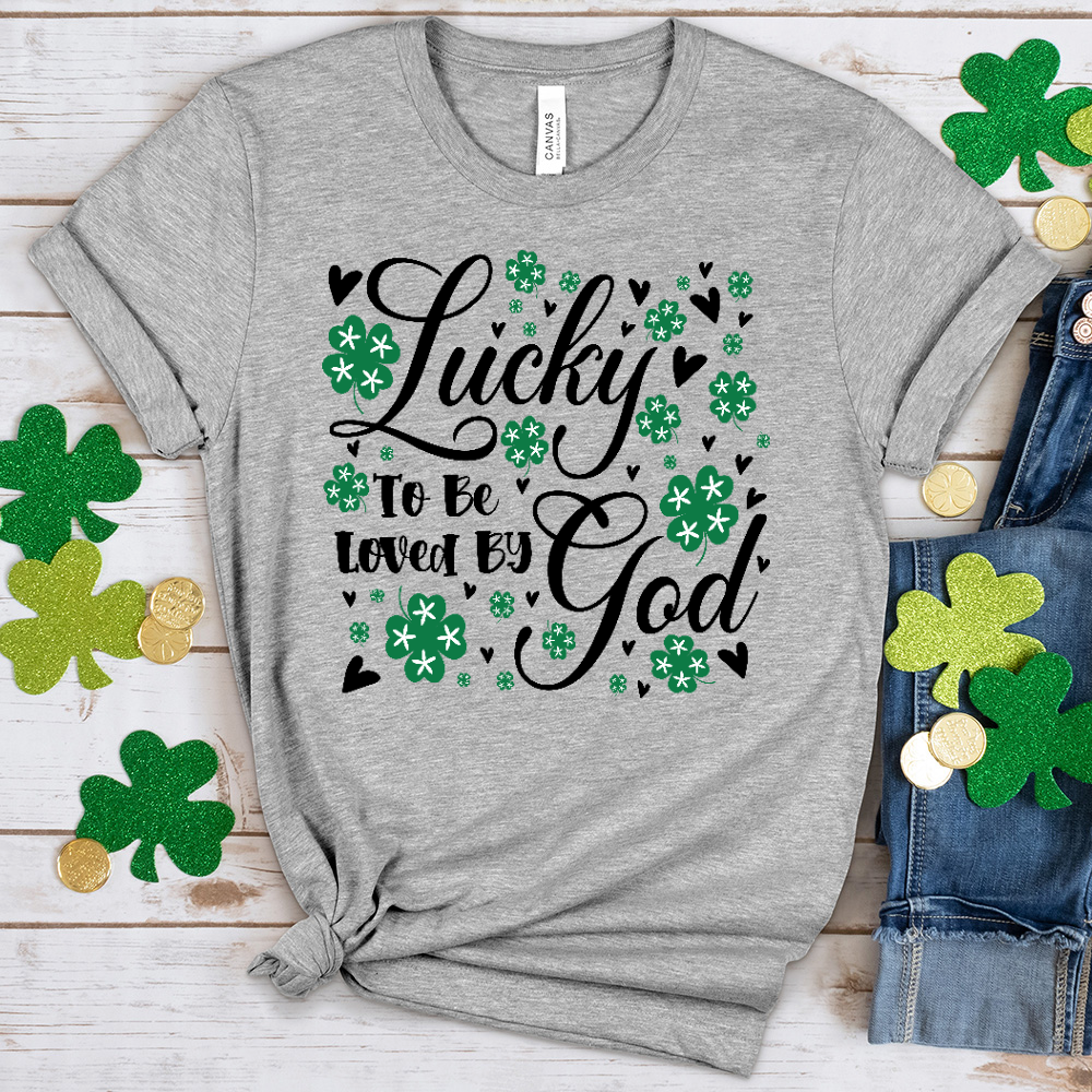 Lucky To Be Loved By God Heathered Tee