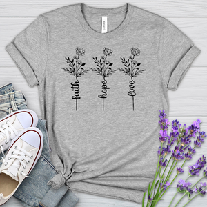 Faith Hope Love Spring Flowers Heathered Tee