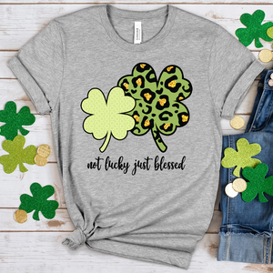 Just Blessed Leopard Shamrocks Heathered Tee