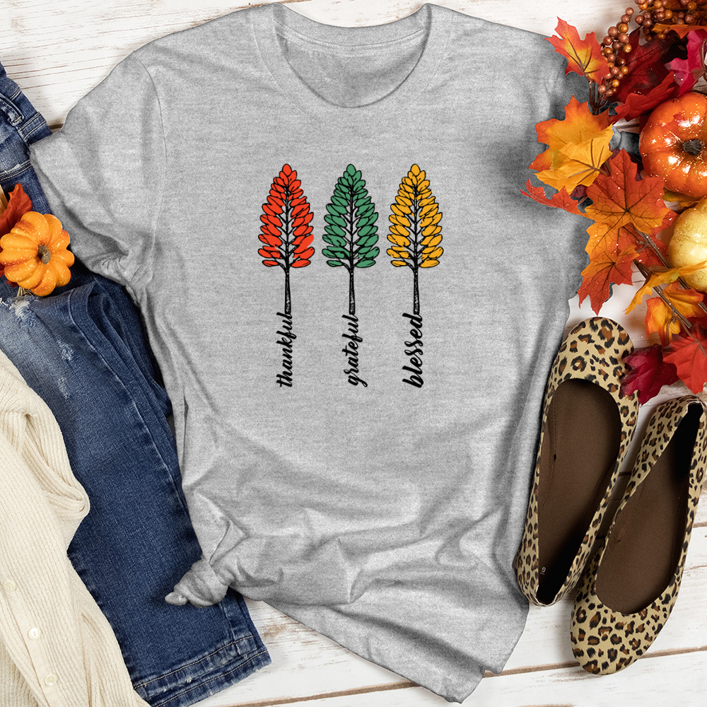 Vintage Playful Polka Dot Trio Pine Trees Heathered Tee