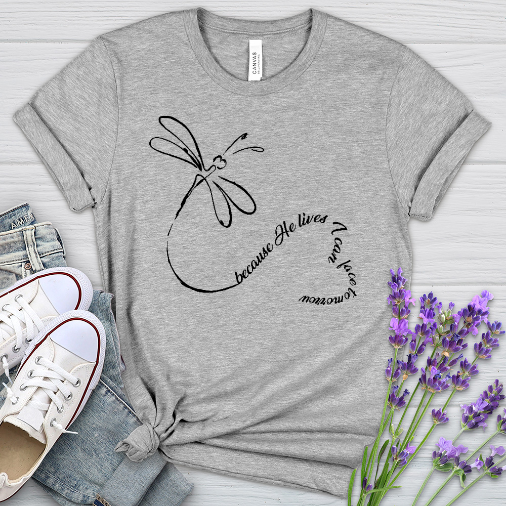 Because He Lives Dragonfly Heart Heathered Tee