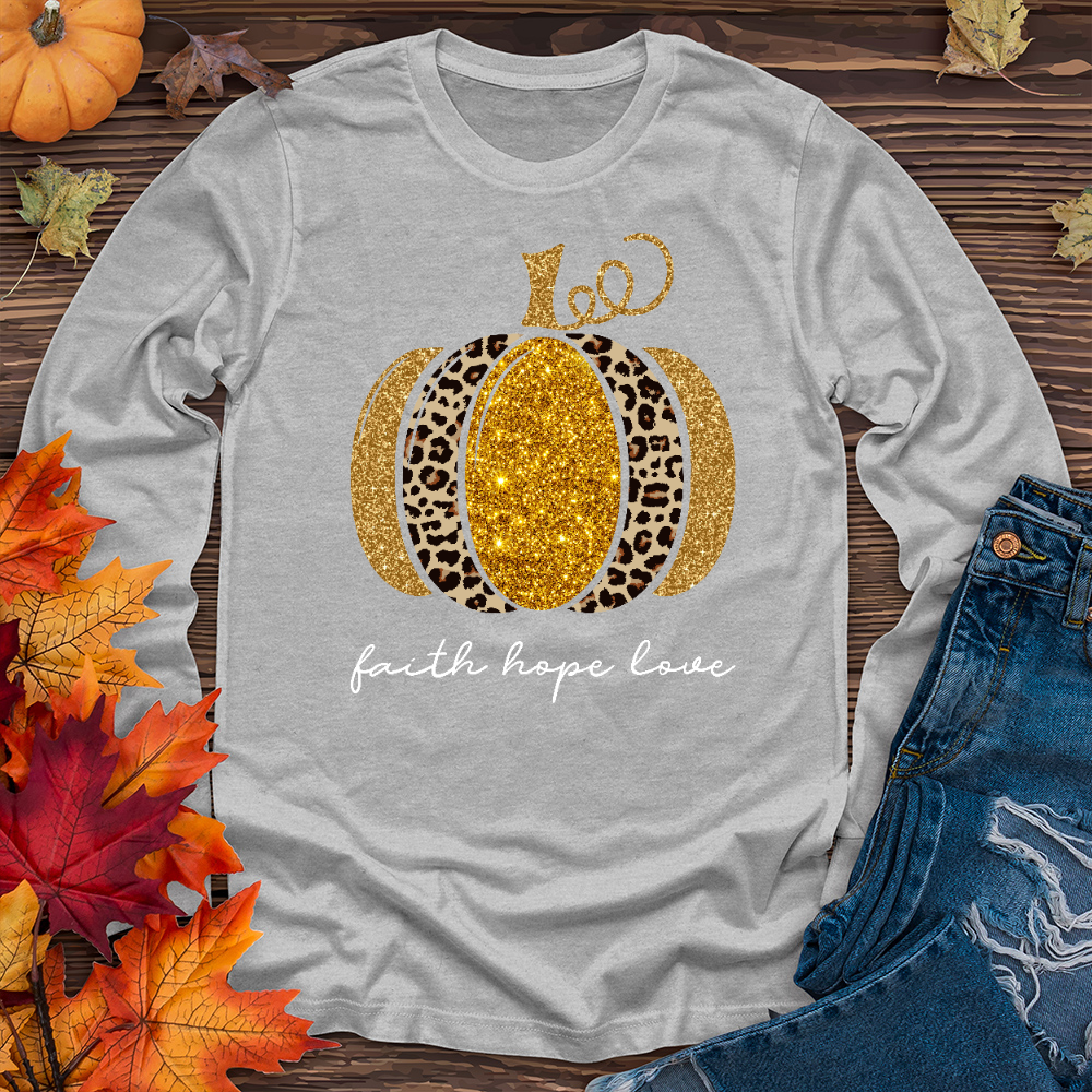 Faith Hope Love Leopard Pumpkin Long Sleeve Tee