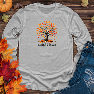 Retro Watercolor Pumpkin Tree Long Sleeve Tee