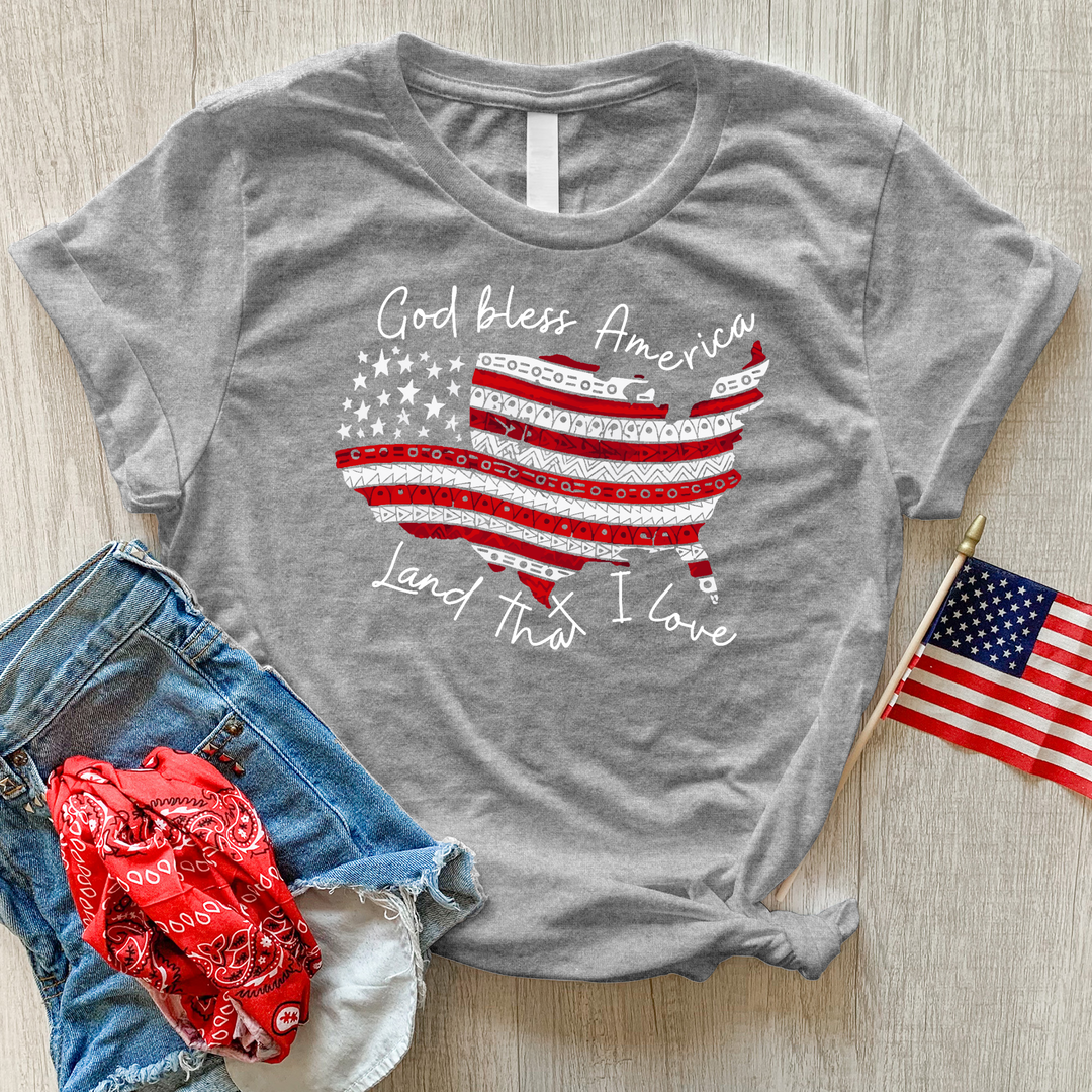 God Bless America USA Heathered Tee