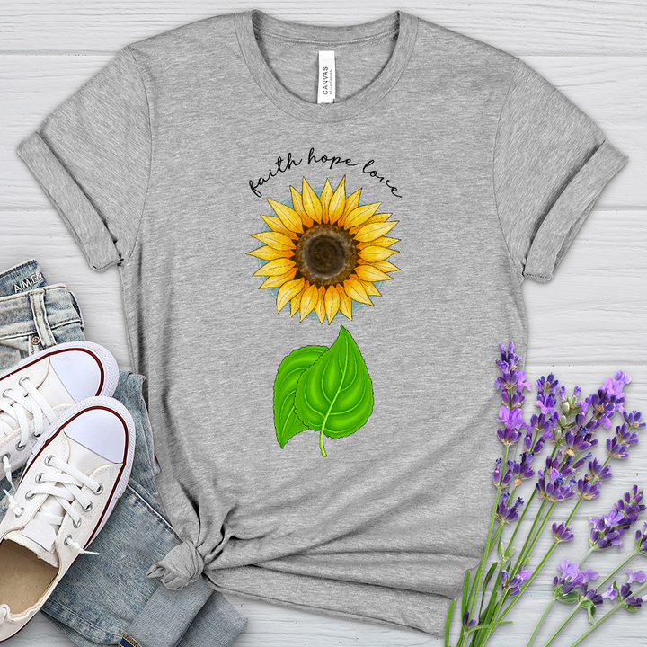 Faith Hope Love Sunflower Art Heathered Tee