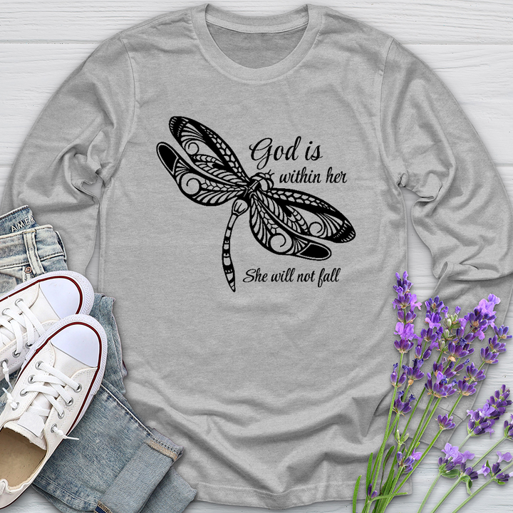 She Will Not Fall Dragonfly Long Sleeve Tee