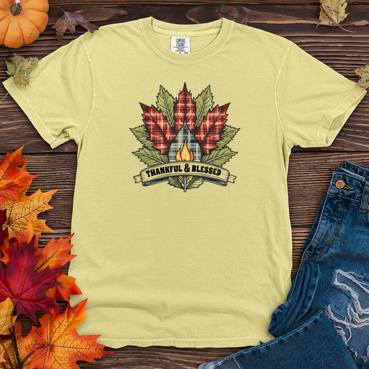 Fireside Plaid Leaf Trio Heavy Cotton Comfort Colors Tee