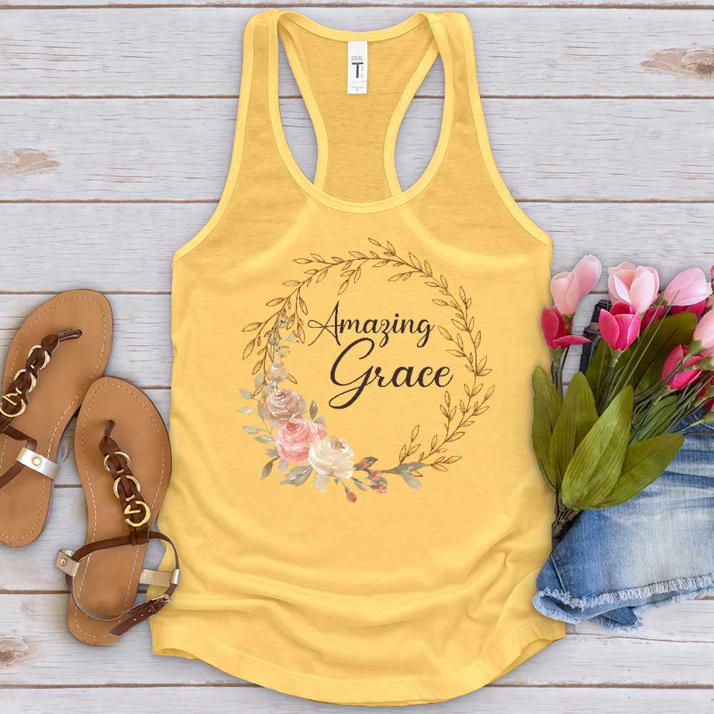 Amazing Grace Floral Wreath Tank Top