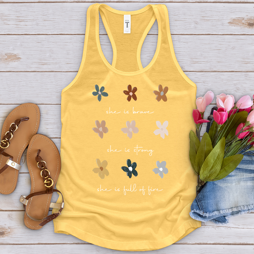 She Is Brave Flower Pattern Tank Top