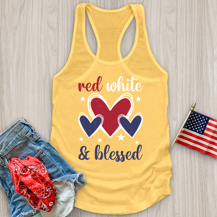 Red White Blessed Hearts Tank Top