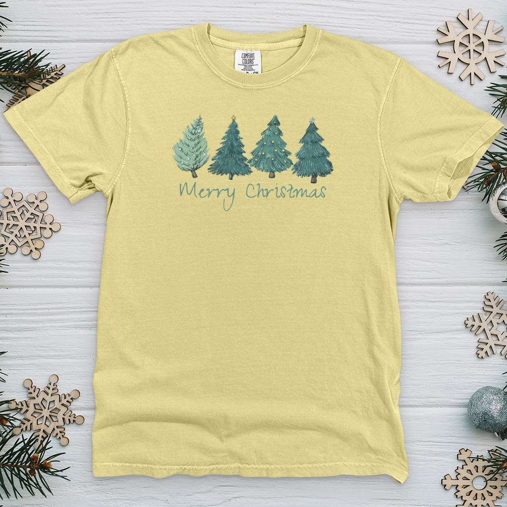 Merry Christmas Pine Trees Heavy Cotton Comfort Colors Tee