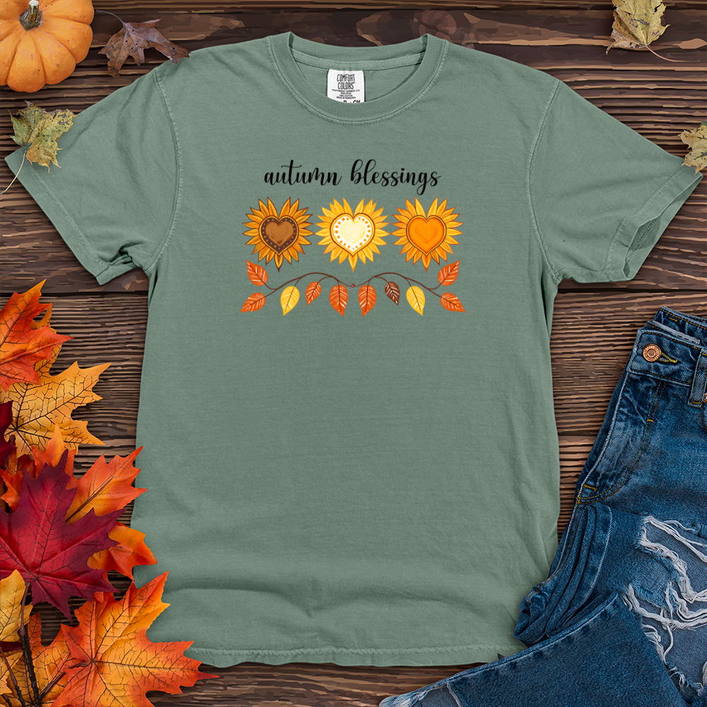 Autumn Sunflower Heart Trio Heavy Cotton Comfort Colors Tee