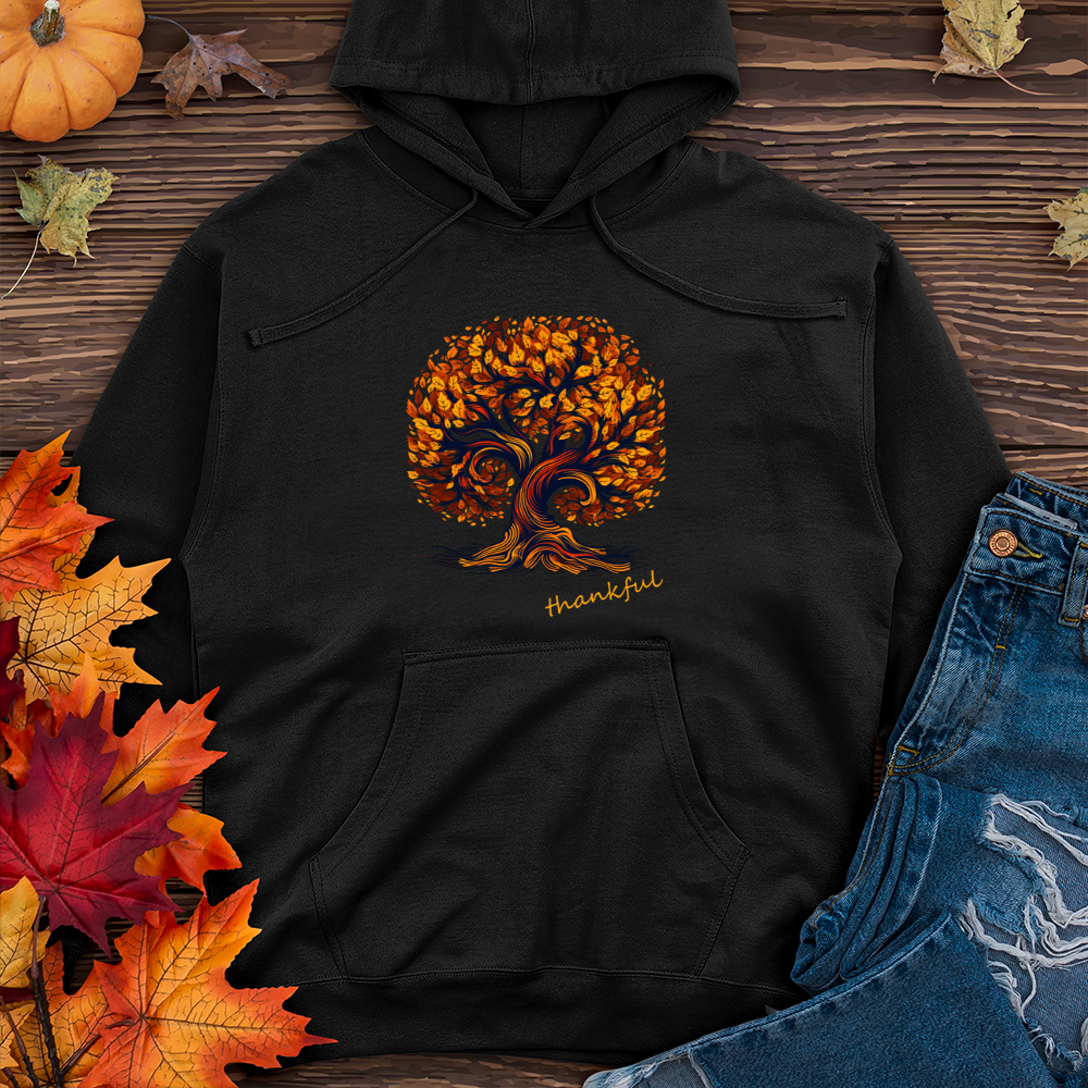 Thankful Batik Autumn Tree Midweight Hooded Sweatshirt