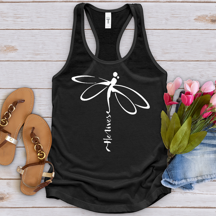 He Lives Dragonfly White Tank Top