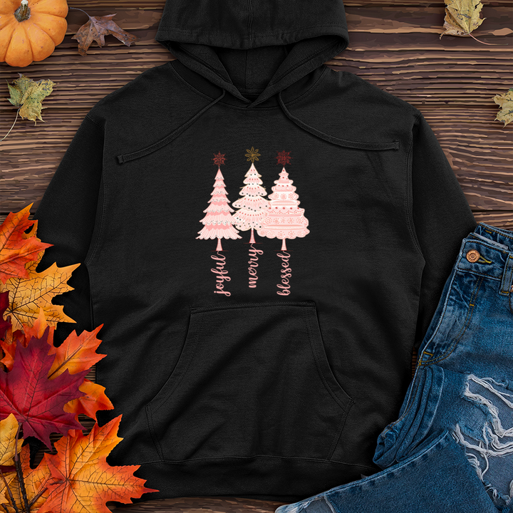 Vintage Snowflake Pink Tree Trio Midweight Hooded Sweatshirt