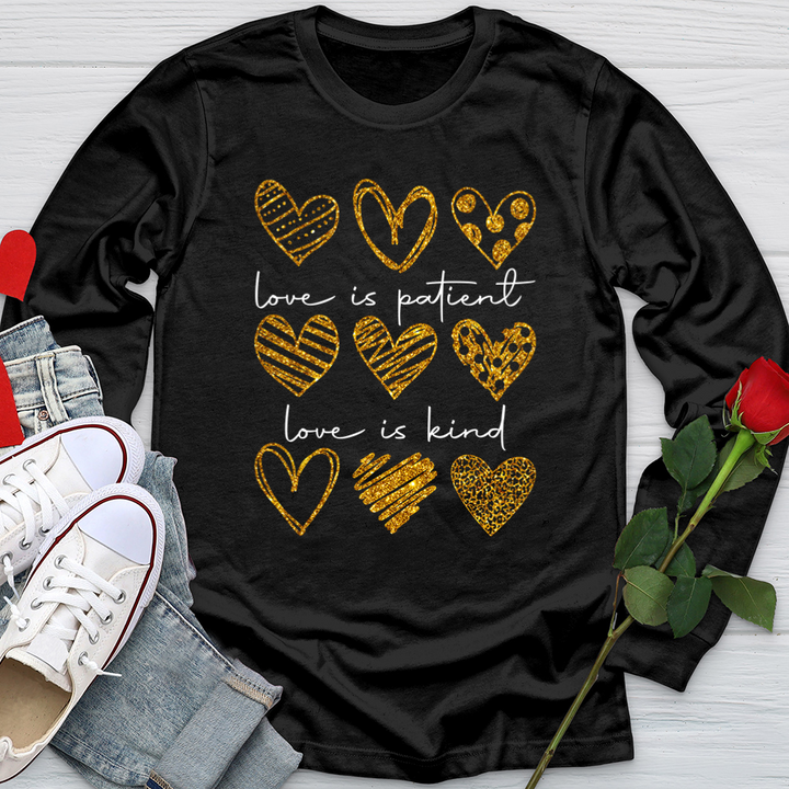 Love Is Patient Gold Hearts Softstyle Long Sleeve