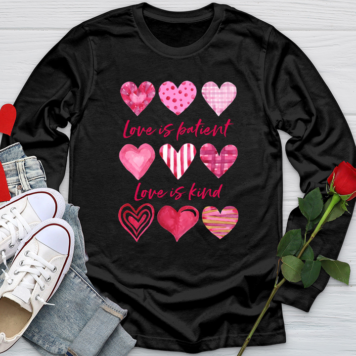 Pink Hearts Love Is Patient Softstyle Long Sleeve