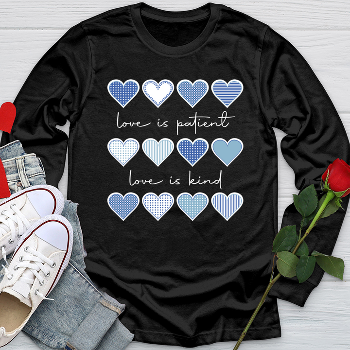 Love Is Patient Blue Hearts Softstyle Long Sleeve