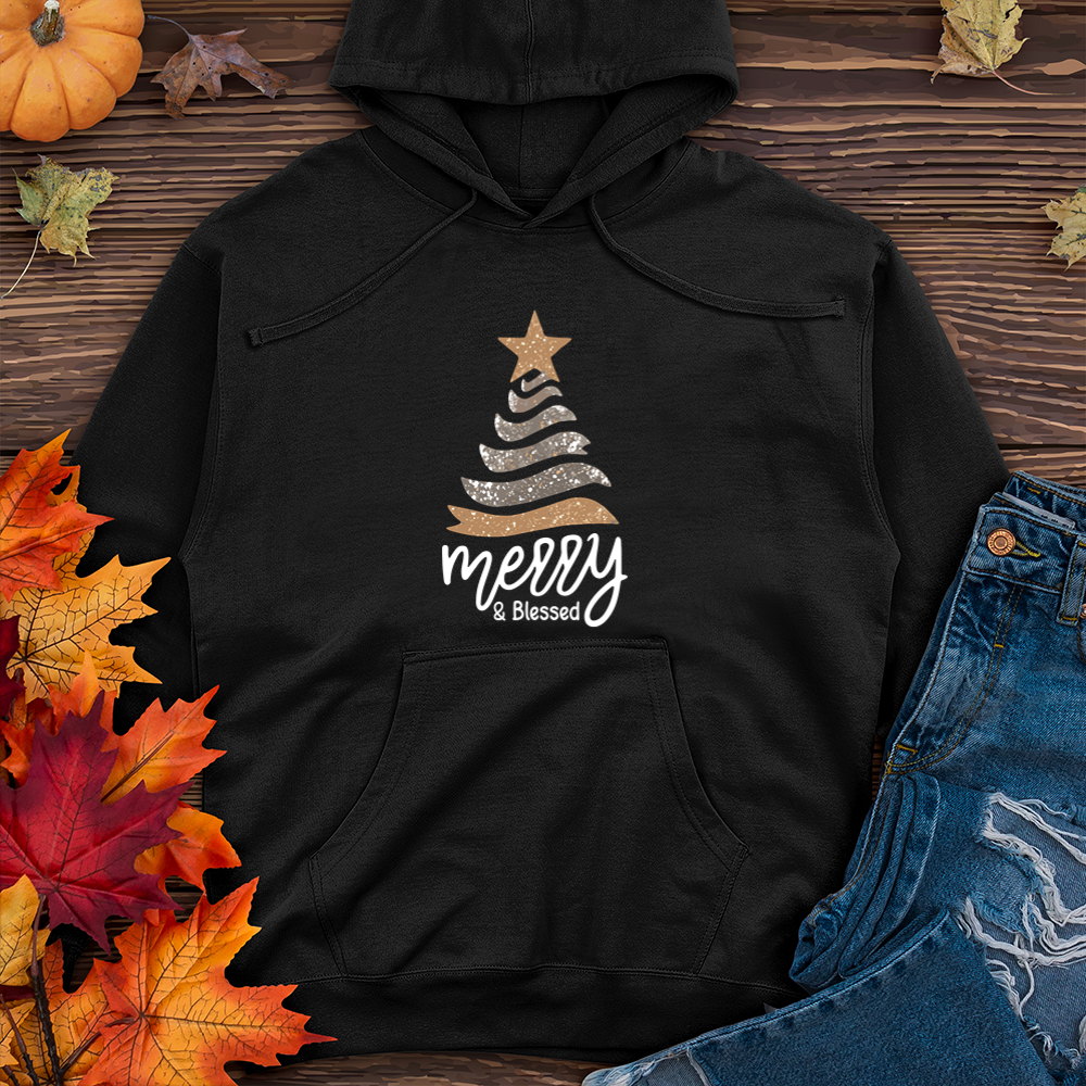 Merry & Blessed Sparkling Tree Midweight Hooded Sweatshirt