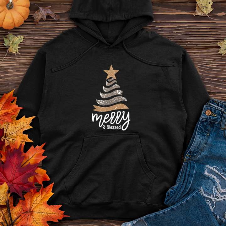 Merry & Blessed Sparkling Tree Midweight Hooded Sweatshirt