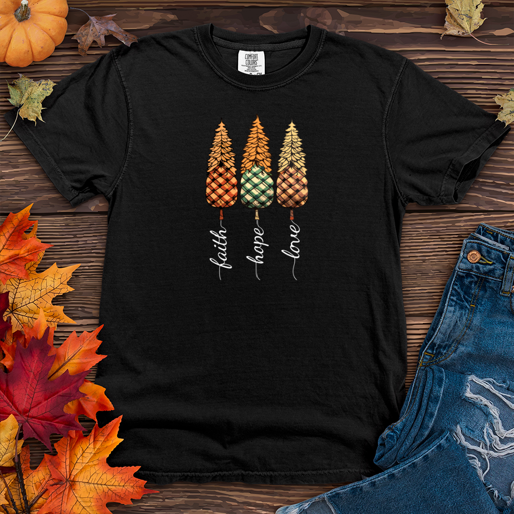 Faith Hope Love Plaid Trio Pine Trees Heavy Cotton Comfort Colors Tee