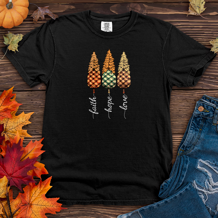 Faith Hope Love Plaid Trio Pine Trees Heavy Cotton Comfort Colors Tee