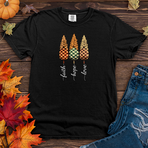 Faith Hope Love Plaid Trio Pine Trees Heavy Cotton Comfort Colors Tee