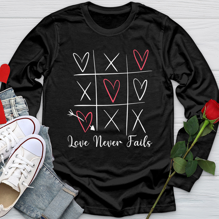 Love Never Fails Tic Tac Toe Softstyle Long Sleeve