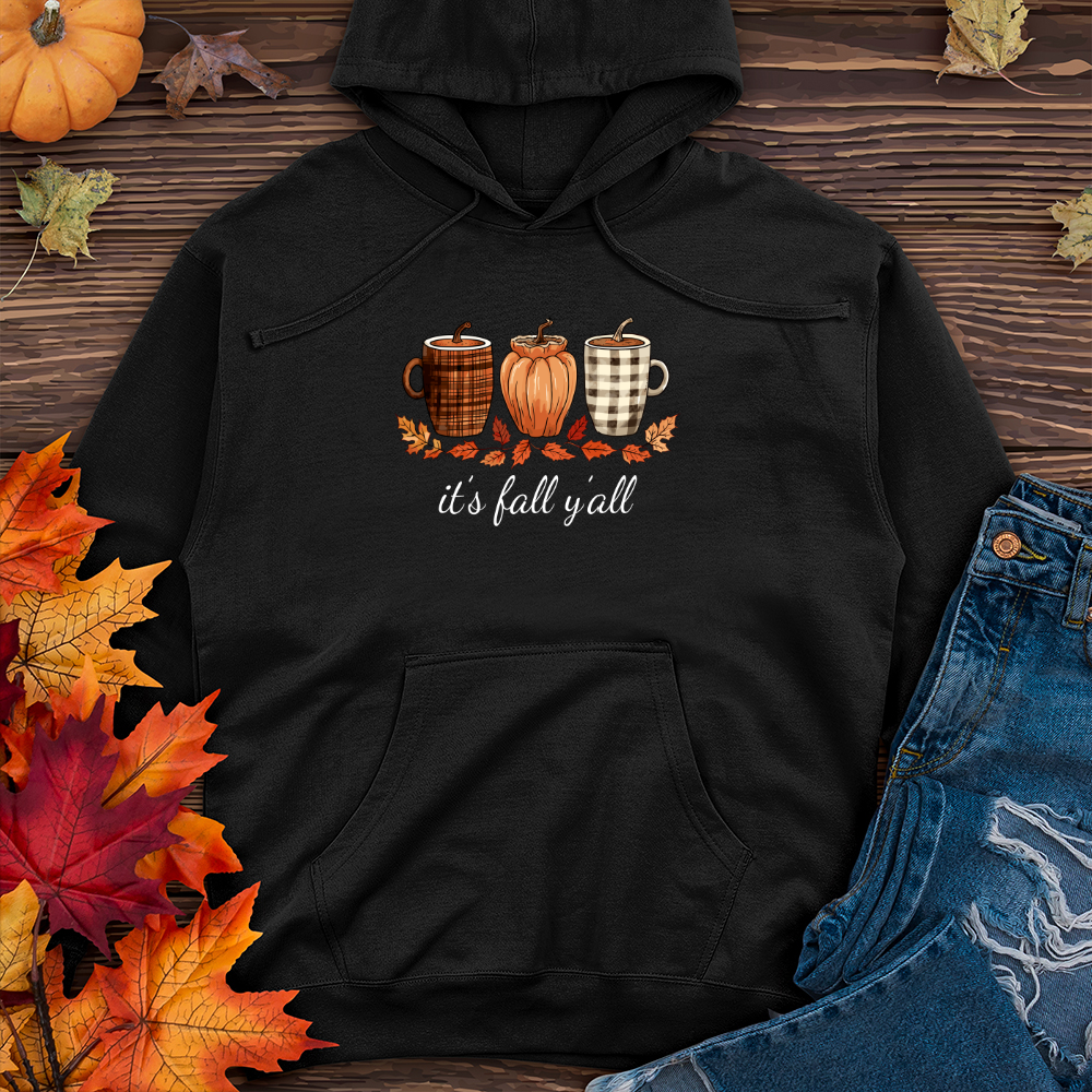 It's Fall Plaid Coffee Cups Midweight Hooded Sweatshirt