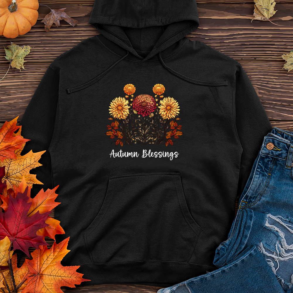 Retro Blooming Autumn Floral Trio Midweight Hooded Sweatshirt