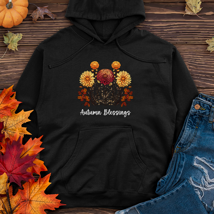 Retro Blooming Autumn Floral Trio Midweight Hooded Sweatshirt