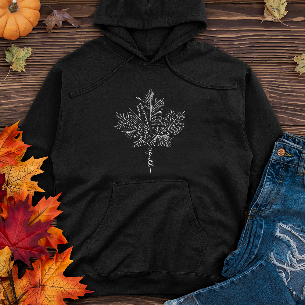 Thankful Maple Leaf Drawing Midweight Hoodie