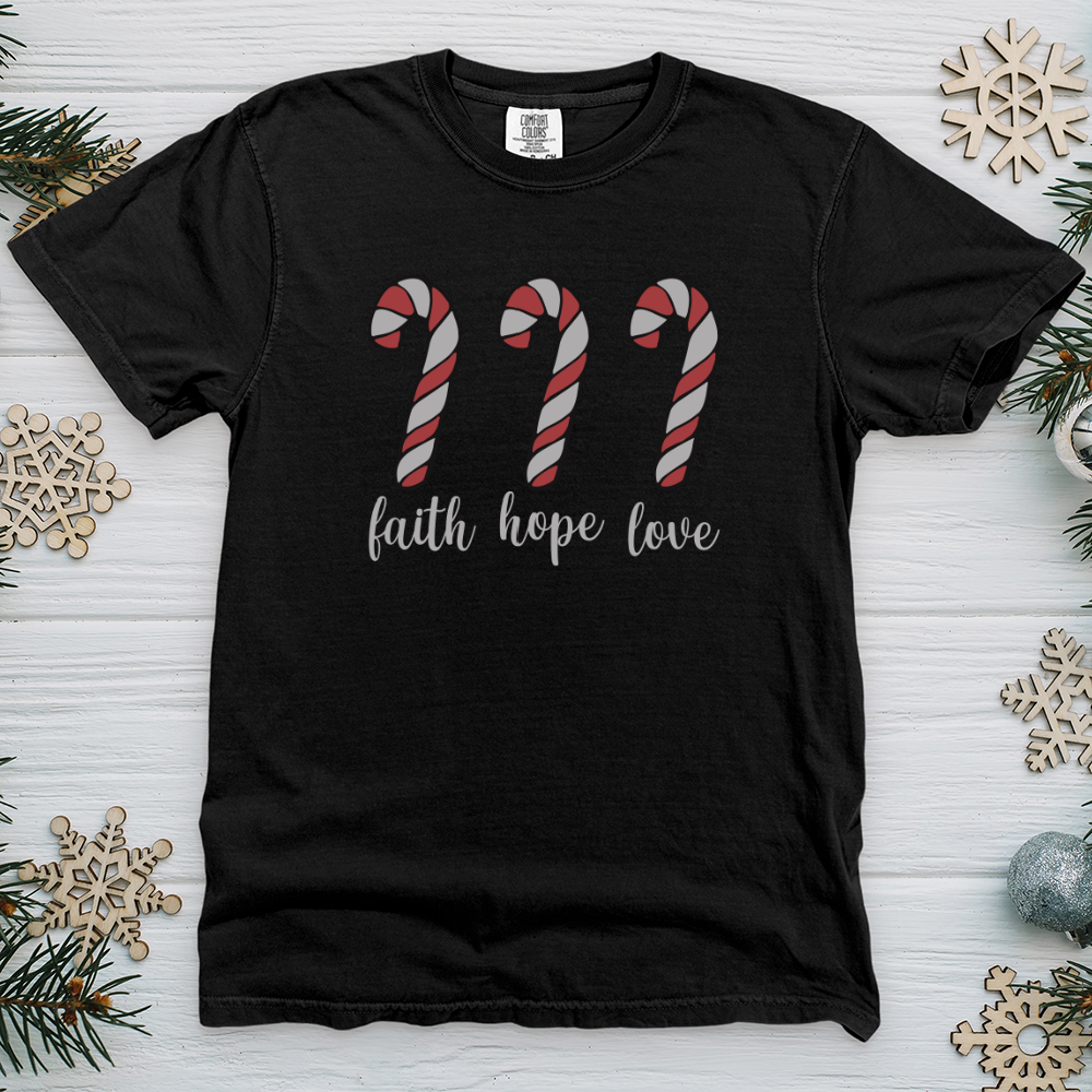 Faith Hope Love Candycanes Heavy Cotton Comfort Colors Tee