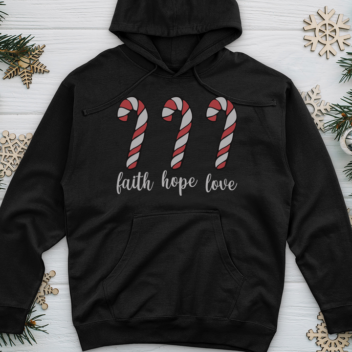 Faith Hope Love Candycanes Midweight Hooded Sweatshirt